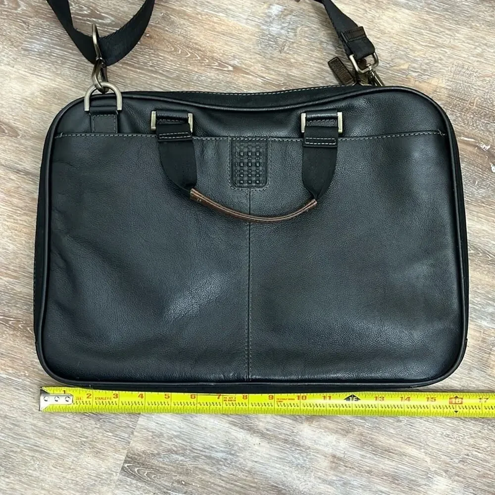 Black Leather Bag Briefcase Boconi Nashville Messenger Office Collage School